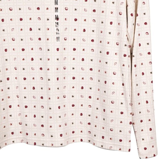 Croft & Barrow Y2K Apple TShirt M Womens New Long Sleeve Cream Fall Teacher - Picture 3 of 6